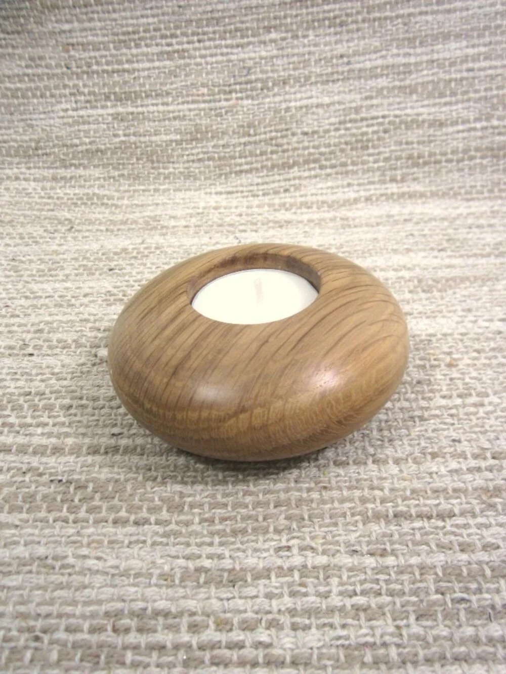 NEW Teak Wood Turned Tea Lite Candle Holder Contemporary MCM Round Light